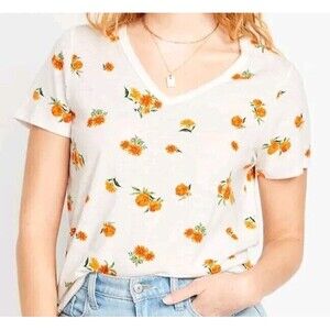 NWT Women's Old Navy EveryWear Slub Knit Tee Size XS 0-2 Top Orange Floral